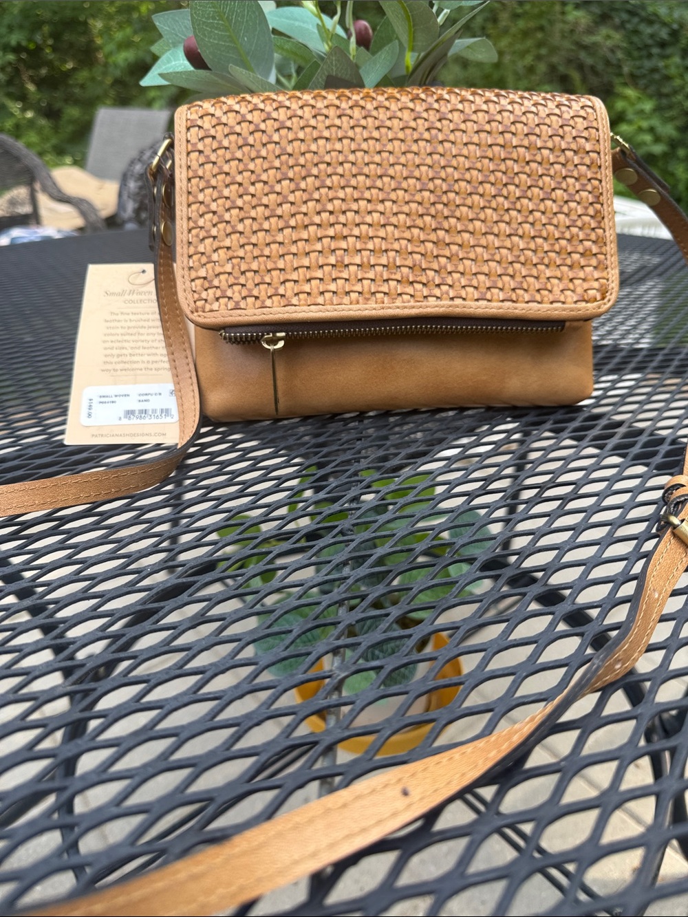 Woven Flap Crossbody Bag in Tan -